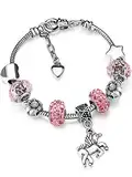 Jadive Einhorn Glänzenden Kristall Charm Armband Strass Armreif mit Einhorn Präsent Box Karten Set für Mädchen Damen (Rosa,14 cm/ 5,5 Zoll,undefined)