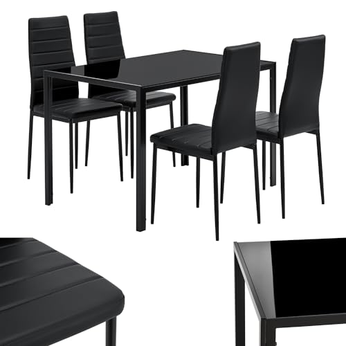 Juskys Essgruppe Dalya - Set mit Esstisch & Stühlen für 4 Personen - Esszimmer 4 Stühle & Tisch - Moderne Esszimmergarnitur in Schwarz