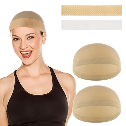 4 Stück Wig Cap Silikon Perückenband Set Perücken Haarnetz Rutschfestes Elastisches Wig Band Wiederverwendbar Nahtlos Perückenkappe Perückennetz Perücken Zubehör Weiß Hautfarben