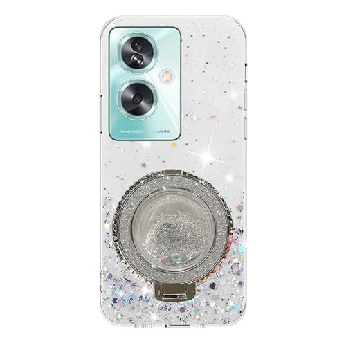 Rnrieyta Miagon Treibsand Ständer Hülle Glitzer für Oppo A79 5G,Cute Dünn Crystal Schutzhülle Weiches Bling Transparent Case Bumper mit Flüssig Halter Kickständer