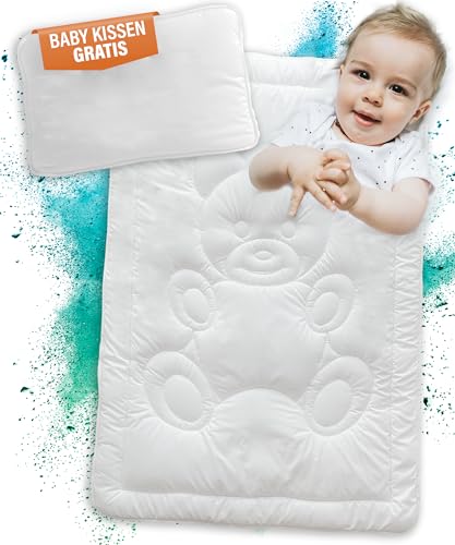 KNERST® Set Kinderdecke 100x135 und Kissen 40x60cm - Baby Bettdecke und Kissen - atmungsaktiv, allergikerfreundlich & pflegeleicht - Kinder Bettdecken Set für kuschelig, weiche Träume