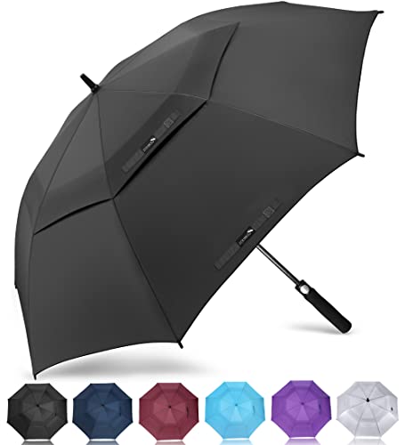 ZOMAKE Regenschirm Sturmfest Groß,L Golf Umbrella Stockschirm mit Auf-Zu-Automatik für Herren Damen - Travel Schirm mit Tragegurt(Schwarz)