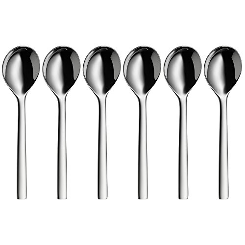 WMF Nuova Suppenlöffel Set 6-teilig, 17 cm, Müslilöffel, Kinderlöffel, Esslöffel, Cromargan Edelstahl poliert spülmaschinengeeignet, Silber