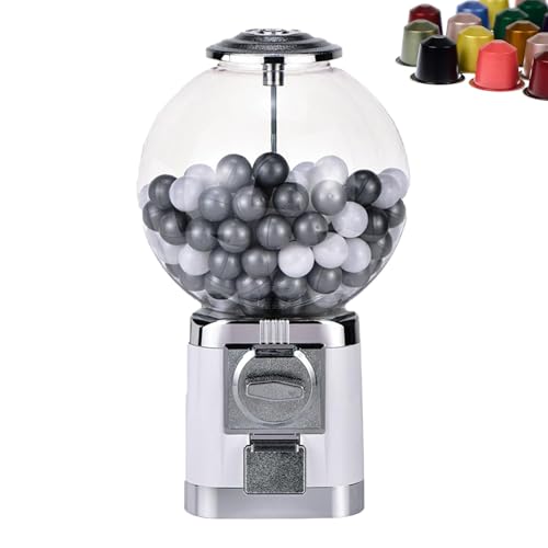 DOJOEUU Kapselautomat, Kaugummiautomat, Münzfrei, Kaugummiautomat für 3,2 cm große Kugeln, Kaffeekapsel-Aufbewahrungsautomat für Zuhause, Spielwarengeschäfte(Silver)