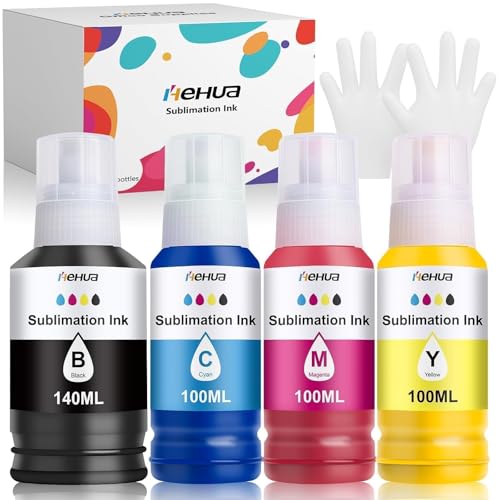 hehua 440ML Sublimationstinte Multipack Kompatibel für Epson E102 E104 ET-2810 ET-2820 ET-2830 ET-2815 ET-4810 ET-2850 ET-2856 ET-2870 ET-4800 Drucker für Heat Transfer T-Shirts Becher Tumbler