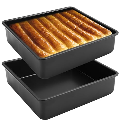 WPPQWP Quadratisch Auflaufform 2er Set, Kohlenstoffstahl Brownie Backform, Kuchenform Eckig mit Antihaftbeschichtung für Lasagne, Brownie Kuchen - 19 x 19 x 5cm