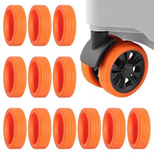 Mynoozi 9 Stück Gepäckradabdeckungen, Silikon Gepäck Radabdeckungen für die meisten 8-Spinner-Räder, Kofferrollen Silikon Reduktion Lärm Schock Funktion für Trolley Reisekoffer (Orange)