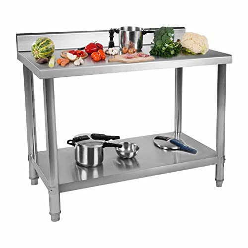 Royal Catering RCAT-120/60-S Arbeitstisch Edelstahltisch (120 x 60 x 96 cm, 1 Arbeits- und 1 Ablagefläche, bis 137 kg, Aufkantung, höhenverstellbar, Edelstahl)