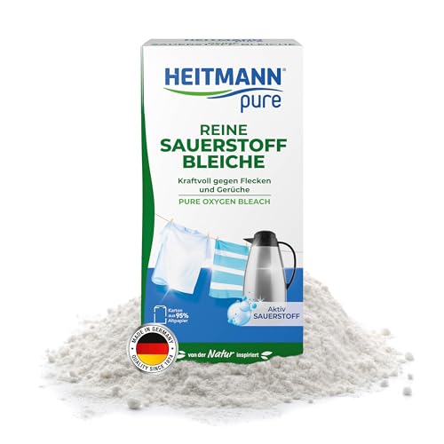 HEITMANN pure Reine Sauerstoffbleiche | Bleichmittel aus Aktiv-Sauerstoff und Soda für Wäsche, Geschirr & Gegenstände | Entfernt Flecken, Verfärbungen & Gerüche | Lebensmittelgerechtes Pulver | 350 g