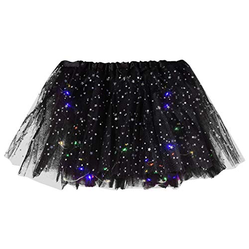 Karneval Kostüm Damen Lagig Tüll Tüllrock kleine Prinzessin Star Bulb mit Plissee Pailletten Mesh Abendkleider Brautkleid Netzkleid Cocktailkleider Partykleider Skirts Netzkleid (Black, One Size)