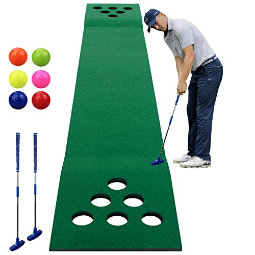 Kofull Golf Puttingmatte Puttingmatte Golf Indoor（kostenlose 2 Golfputter + 6 Golfbälle Driving Golf Schlagmatten, Golf Green für Garten, 327 x 50 cm