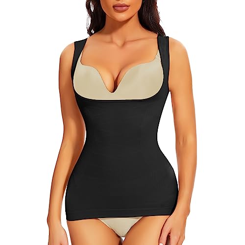 Joyshaper Shapewear Unterhemd Damen Top Unterbrust Body Shaper Bauchweg Top Shape Hemd Nahtlos Unterhemden Formende Tops Shaping Hemdchen Trägertop Bauch Weg Shirt Figurformend Unterwäsche Schwarz M