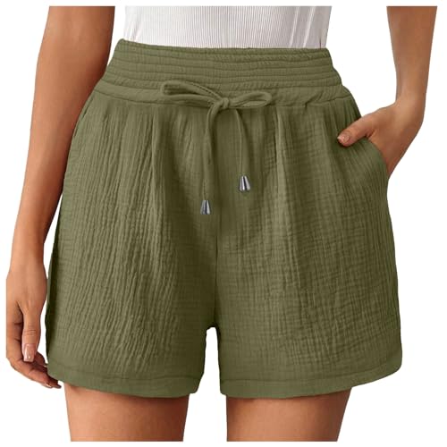 Summer Damen Shorts Sport Damen-Hosen mit doppelter Lage, Falten am Saum, gerades Bein, Freizeithose mit hoher Taille, sportliche lockere Shorts, lässige Modehose Damen Shorts Schwarz Sommer (AG, XL)