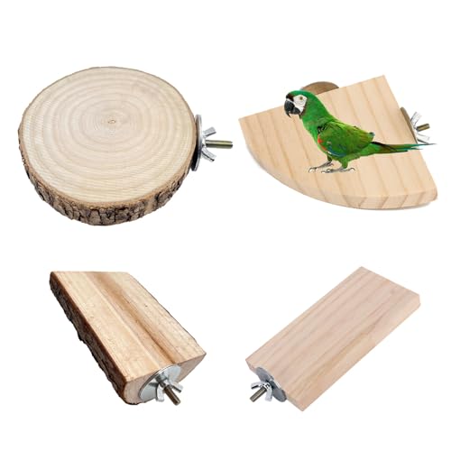 Vogelplattform, Plattform für Haustiere, Papagei Plattform, 4 Stück Vogelkäfig Sitzstange Ständer, Haustierkletterplattform, Holz Plattform, Geeignet für Vögel und Hamster