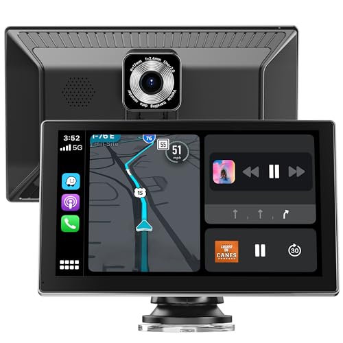Jzones 9-Zoll CarPlay, Kabelloses CarPlay & Android Auto, GPS-Navigation, Bluetooth, 4K Frontkamera, 1080P Rückfahrkamera, Sprachsteuerung, Mirror Link, Einfach zu installierendes CarPlay Display