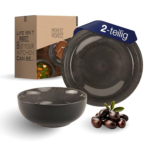 Moritz & Moritz VIDA Servierschalen Set Anthrazit - 2x Große Schalen aus hochwertigem Porzellan, Modern & Zeitlos, Mikrowellen- & Spülmaschinengeeignet - Perfekt für Salate, Pasta, Snacks & mehr