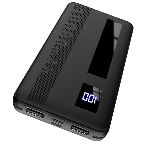 Power Bank, 10000mAh Powerbank Klein Aber Stark, Externe Handyakkus USB C Port, Externer Akku LED Display, 2 USB Ausgängen und Mirco USB Eingängen, Tragbares Ladegerät für Smartphone, Tablets und mehr