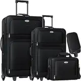 KESSER® 4tlg Trolley Kofferset | Reisekoffer Set mit Rollen | Komplettes Business 4er Set | S M L XL | Netzfach | Teleskopgriff | Koffer Reisetaschen Stoffkoffer | Handgepäck | Schwarz