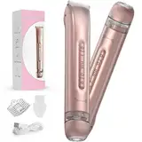 Elektrischer Bikinitrimmer für Damen, 2-in-1 Doppelkopf-Rasierer, IPX7 wasserdicht, nass und trocken, tragbare Rasierer für Haar, Gesicht, Augenbrauen, Schnurrbart, Bart, Arm, Bein, Mädchenrasierer