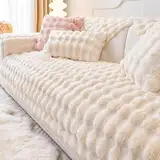 Super weicher Plüsch Bezug für Sofakissen, verdickt, rutschfest, Leder, Handtuch, stylischer weißer Sofaschutz (110 x 210 cm) für höchsten Komfort und Schutz