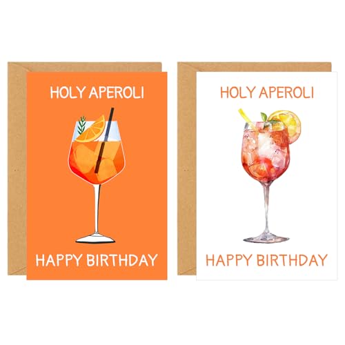 YYSWSAKY 2 Stück Holy Aperol Happy Birthday Karte mit 2 Kraftpapier Briefumschläge, Personalisiert Geburtstagskarte, Aperol Geschenk Klappkarten für Frau Mann（23 x17 cm）