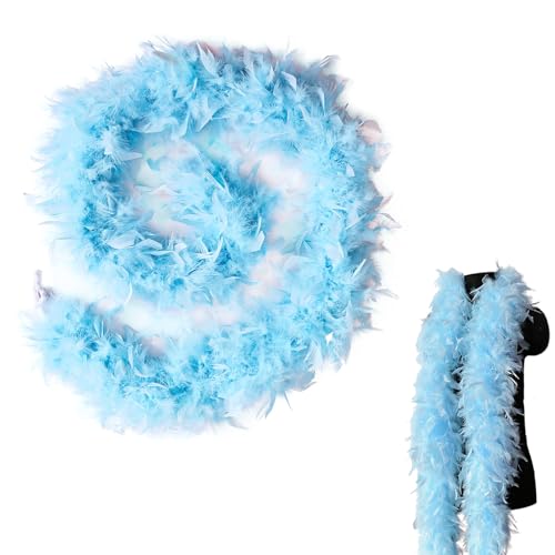 MORAINJAY Hellblau Federboa,2 Meter 90g Feder Boas Flauschige Pute Federn Schal Damen,Federstola für Damen Kostüm Kleid Mädchen Tee Party,Federschal für Karneval Party,Kostüm Party