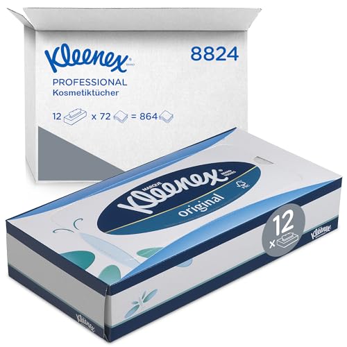 Kleenex Kosmetiktücher / Taschentücher Box 8824 - weich, robust und saugfähig - 12 x 72 (864 Papiertaschentücher) weiß, 3-lagig, parfümfrei