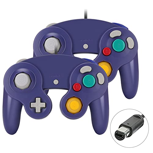 Yideng Gamecube Controller, 2er-Pack Classic Wired Gamecube-Controller Vibration Gamepad, Kompatibel mit Gamecube/Wii U/Wii/PC/Switch-Controller, Lila-blau