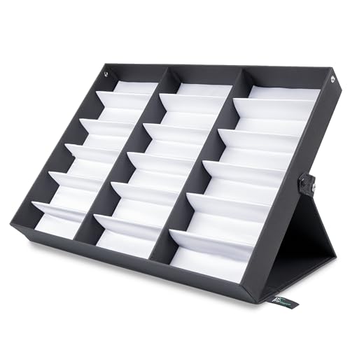 ProSource 18 Slot Sunglasses Organizer Box Stand Display Case/Tray, Fabric Lined & Snap Close