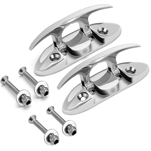 Peaktreand Klappbare Bootsklampe aus 316er Edelstahl, 12,7 cm, 2 Löcher, zusammenklappbare Bootsklampe mit Befestigungselementen für Dockleinen, Zubehör, 2 Stück