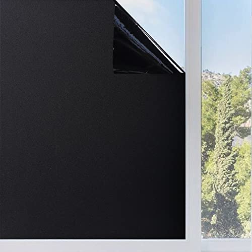 Funfox Fensterfolie Schwarz Verdunkelungsfolie Blickdicht Fenster Sonnenschutz Milchglasfolie Selbstklebend Anti-UV Statische Folie Milchglas für Badzimmer Schwarz 44.5 x 200cm