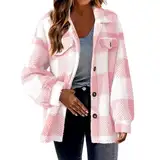 Fleecejacke Damen Karierte Winterjacke Button Down Reverskragen Jacke Fleece Strickjacke Große Größen Sweatshirt Winter Mantel Lockere Oberteile Warm Outwear Plüschjacke mit Tasche Übergangsjacke