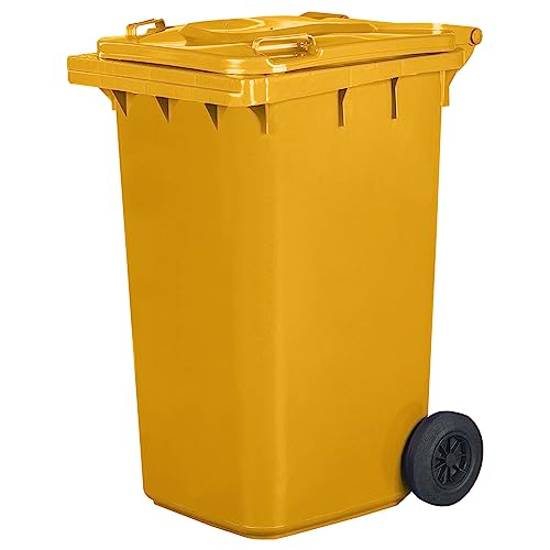 Jestic Mülltonne 240 Liter gelb mit Gummirädern, für Mülltrennung, Recycling innen außen, EN840