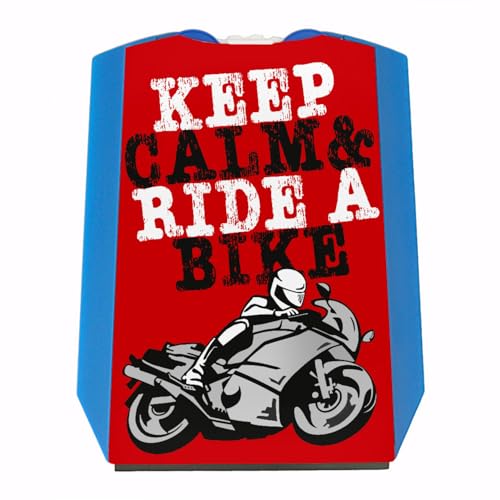 Keep Calm & Ride a Bike Parkscheibe mit Motorrad Motiv in rot Eiskratzer Wasserabstreifer und Einkaufswagen-Chips Motorrad parken Biker Parkplatz Auto