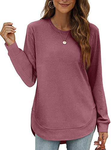 XIEERDUO Sweatshirt Pullover Damen Langarmshirt Herbst Winter Winterpullover Elegant Tunika Tshirt Oberteile Top Mauve XL