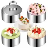 XxinXrong 4 Stück Dessertringe 8cm, Servierringe, Speiseringe, Runde Kuchenringe, Edelstahl Mousse Ringe, Mini Tortenringe Klein Backringe, KuchenForm Lebensmittel Pressen Ringe, mit Pushers