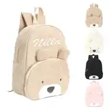 Personalisierte Rucksack Kinder mit Gestickt Namen, Bär Kinderrucksack für Mädchen Junge, Kita Rucksäck Kleinkind, Kindergartenrucksack Schulranzen Tasche für Kindergarten Grundschule Vorschule, Khaki