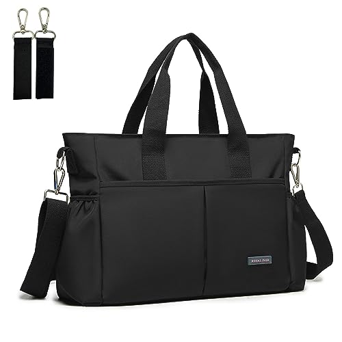 ROYALFAIR Baby Wickeltasche Klein für Unterwegs Reise Wickeltasche Bote Messenger mit Isoliertasche und Befestigungshaken (40 x 28 x 12.8 CM, Schwarz)