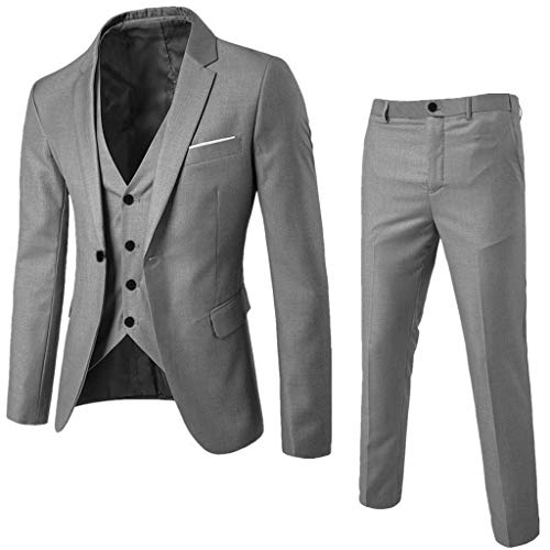 Herren Anzug 3 Teilig Modern Fit Hochzeit Anzüge Komplett Business Blazer 3-teiliger Jacke Weste Hosenanzug Slim Fit Männer Vintage Party Klassisch Charmant Sets Herrenanzug Set (Grau, XL)