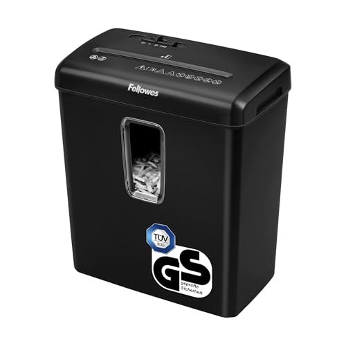 Fellowes Aktenvernichter 6 Blatt Partikelschnitt (P4), TÜV SÜD + GS zertifizierter Papierschredder Zuhause & Homeoffice, Powershred FS-6C, Schredder 15L Papierkorb, Kreditkarten Heftklammern schwarz