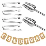 Candy Bar Zubehör, 4 Stücke Zuckerzange und 2 Stücke Eisschaufel und Candy Bar Girlande, Edelstahl Zangen Candybar Servierzange, Deko Set für Hochzeit Geburtstage Party Büfett Grill