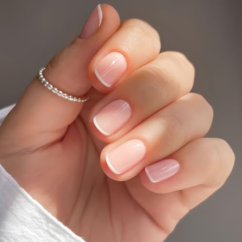 BETESSIN 24 Stück Press On Nails French Tips - Nägel zum Aufkleben Kurz Eckig - Künstliche Fingernägel - Full Cover Kunstnägel zum Aufkleben - Fake Nails für Frauen und Mädchen