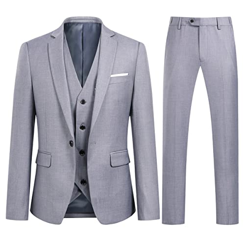 Allthemen Anzug Herren Slim Fit 3 Teilig Anzüge Modern Herrenanzug 3-Teilig Sakko Hose Weste Business Hochzeit Hellgrau L