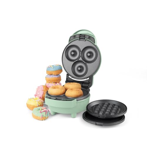 GILES & POSNER EK5535GSGR 3 in 1 Mini-Bites Maker - Non-Stick Cooking Plates, Doughnut, Waffle, and Pancake Maker, 3 Minute Pre-Heat time, Non-Slip Feet, Easy to Clean, Ready Indicator Lights, 400W