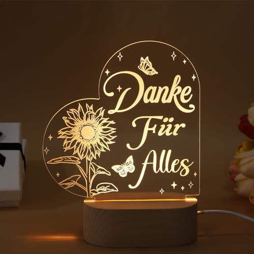 Jostift Danke für Alles Nachtlicht Led Lampe Dankeschön Geschenke für Frauen Muttertag Beste Freundin Geburtstag Lehrer Geschenk Abschied Danke Geschenke Ruhestand Geschenk