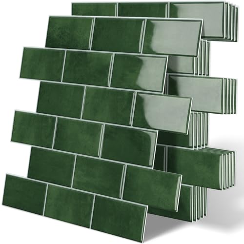 Tiwoos Dickere Klebefliesen Küchenrückwand Selbstklebend, Metro Fliesen Wandfliesen Grün,10-Stück (30,5 x 30,5 cm)