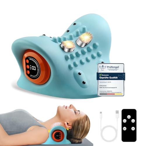 EMS Nackenmassagegerät Elektrisch mit Wärme, Kabelloses Nacken Massagegerät, Entspannungskissen für Nacken, Akupressur für den Nacken, USB - 3 Modi, 6 Einstellbare Frequenzen
