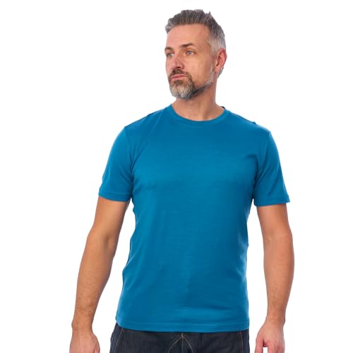 100% Merino T-Shirt Herren Kurzarm - Sport Shirt Merino Wolle Herren, Merino Unterwäsche Herren (X-Large, Maya Blue)