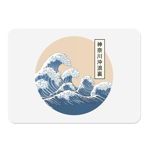 Tischset mit Unterseite aus Kork, Weiß, Hokusai, große Wellen, Japan, Asien, Meereskultur, groß, 39,5 x 28,5 cm