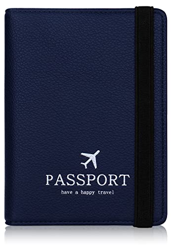 HCFGS Reisepasshülle Impfpass Hülle Kunstleder Passhülle mit RFID-Blocker Tragbare Reisepass Tasche für Damen Herren Reisepass Kreditkarten, Ausweis und Reisedokumente (Blau)